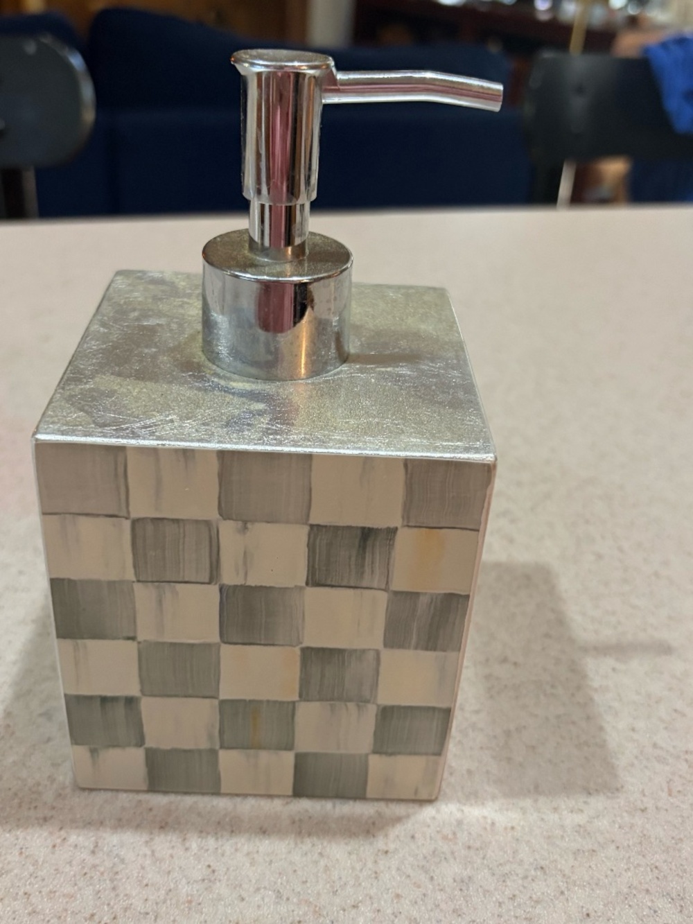 MacKenzie-Childs Silver and Cream Checkered Soap Pump